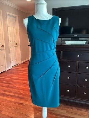 Calvin Klein Teal Sleeveless Sheath Dress with Draped Detail